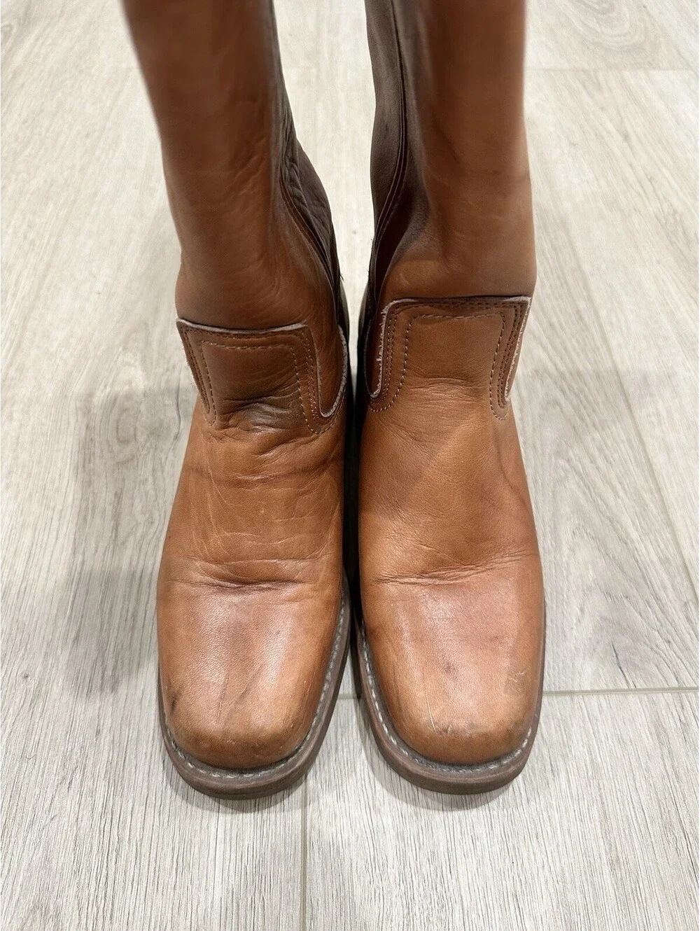 Vintage Frye Campus 14L Boots Women 7 M Saddle Brown Square Toe Western USA